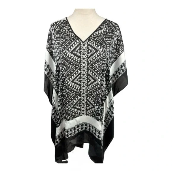 Michael Kors black and white print kaftan tunic top size L/XL - Picture 1 of 7